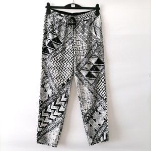 BCBGMaxAzria Womens Black & White High Rise Ethnic Print Dress Pant Size Small